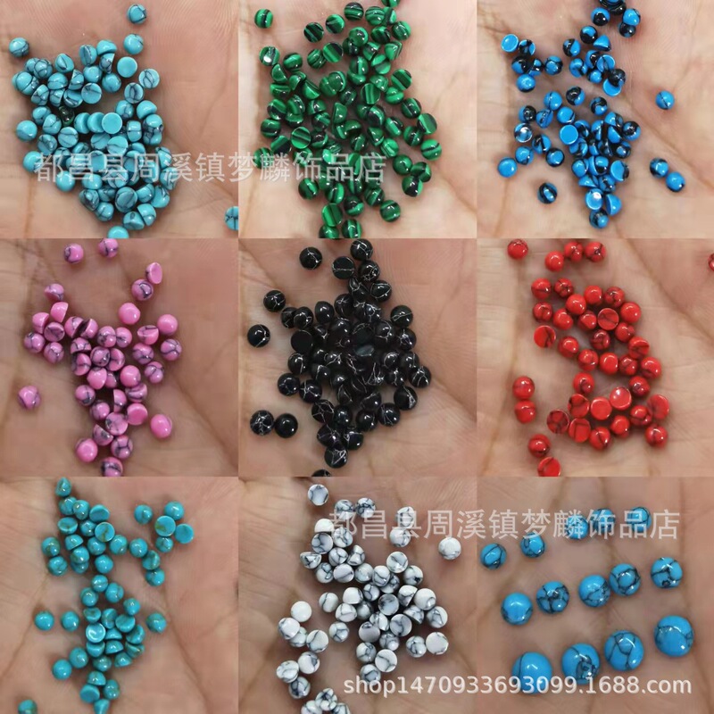 2~20mm powder pressed black line pattern white/red/blue turquoise semicircle flat bottom ring surface Ulan flower half surface inlaid with beads