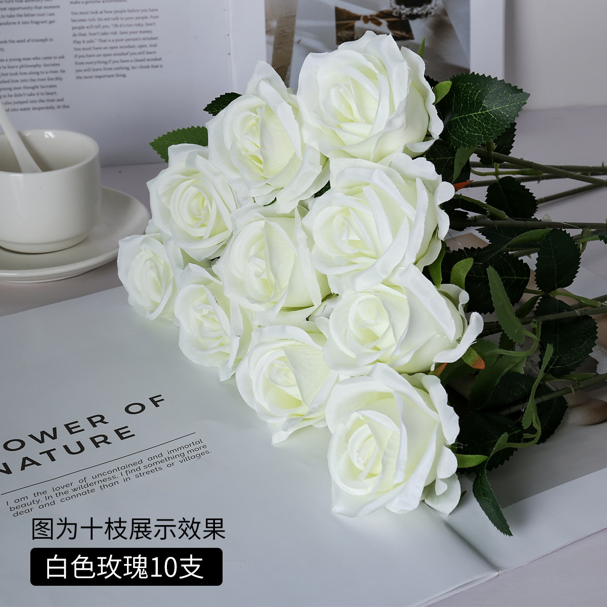 Ramo de Rosas Artificiales de Tela, Alta Simulación, para Hogar