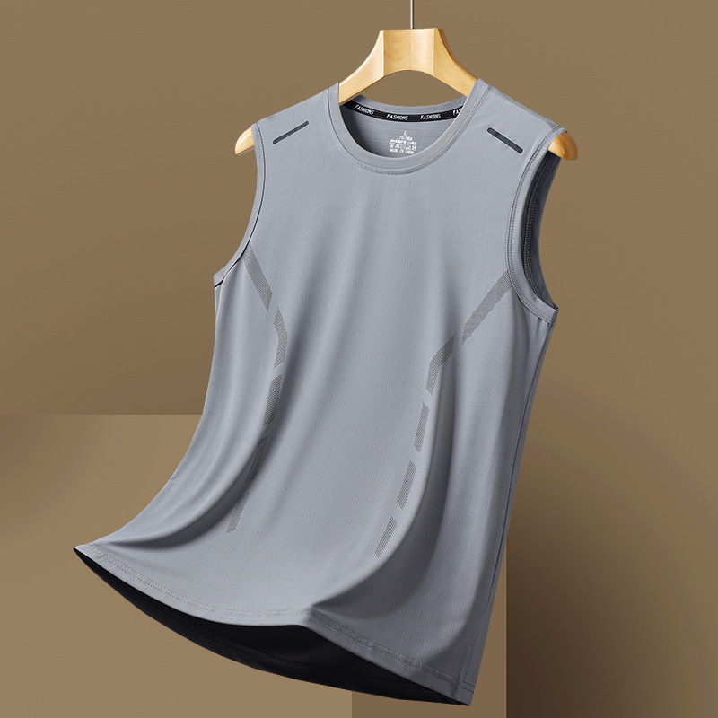 メンズ夏用薄手アイスシルクTシャツベスト アウトドアスポーツベスト ゆったり快適速乾Tシャツベスト|undefined
