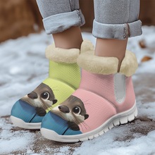 一件代发松鼠图案印花女士户外靴子潮流保暖棉鞋创意加绒雪地靴