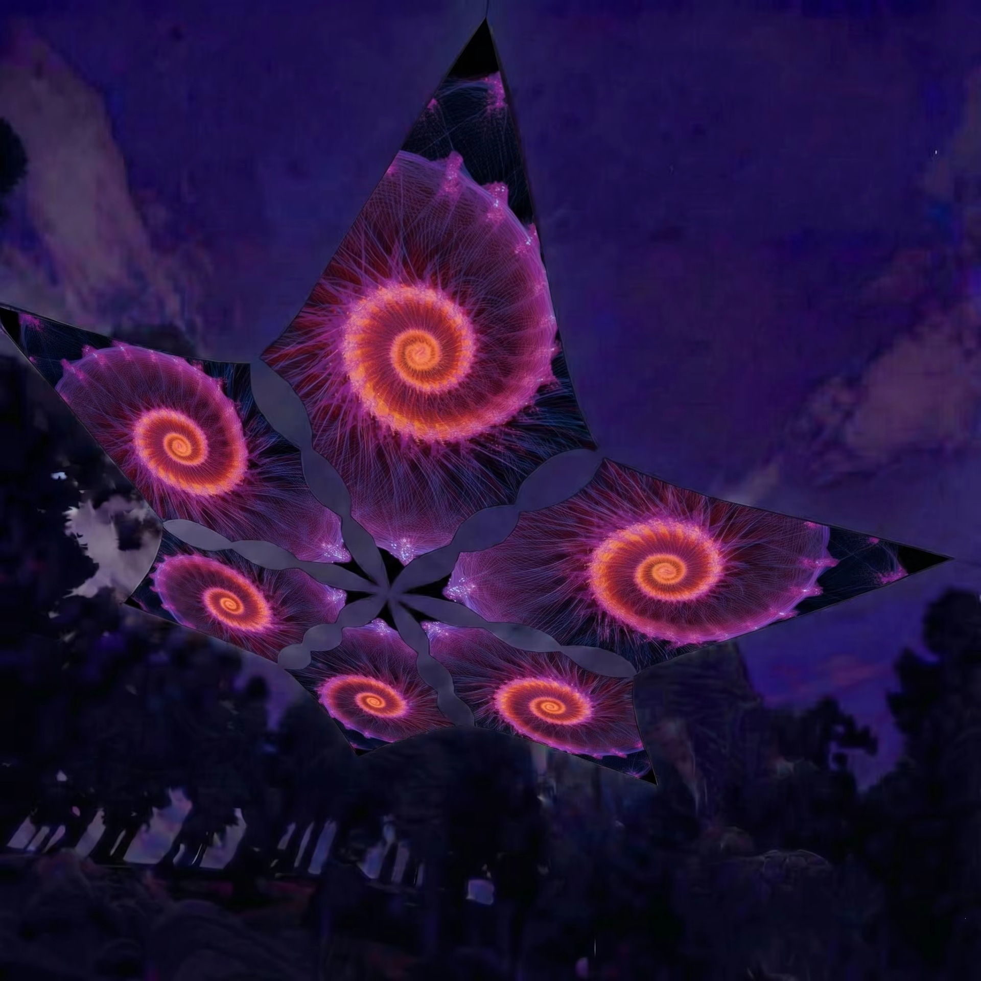 Bestselling UV-reactive outdoor canopy decorations, perfect for Psytrance parties, durable.