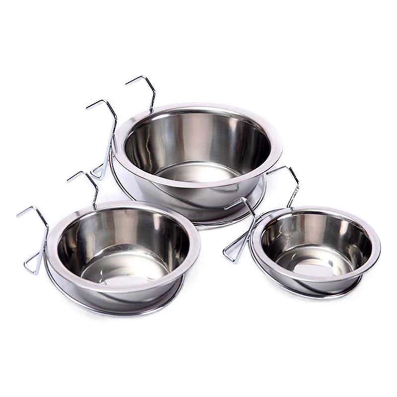 Acero inoxidable para mascotas colgante perro tazón colgante perro jaula comida tazón solo colgante perro jaula mascota tazón en stock al por mayor