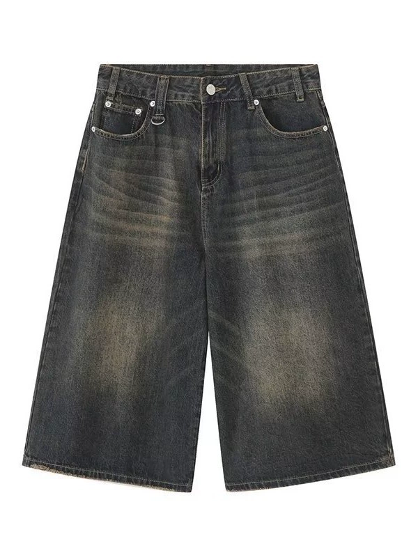Retro denim wide-leg culottes, women's loose straight fit, summer American style, multiple sizes