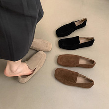 复古方头单鞋女春秋新款休闲通勤一脚蹬平底乐福鞋子
