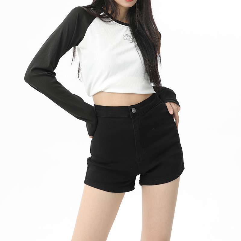 American Style College Basic Shorts High Elastic Slim Look All-match Jeans Women's Hot Pants Hip Shorts