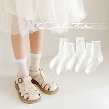 女童袜子薄款夏季洛丽塔棉袜轻薄透气白色甜美公主风花边儿童袜子