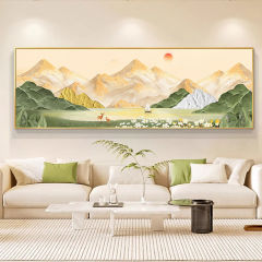 日照金山客厅装饰画沙发背景墙大芬油画村挂画奶油风山水画靠山图
