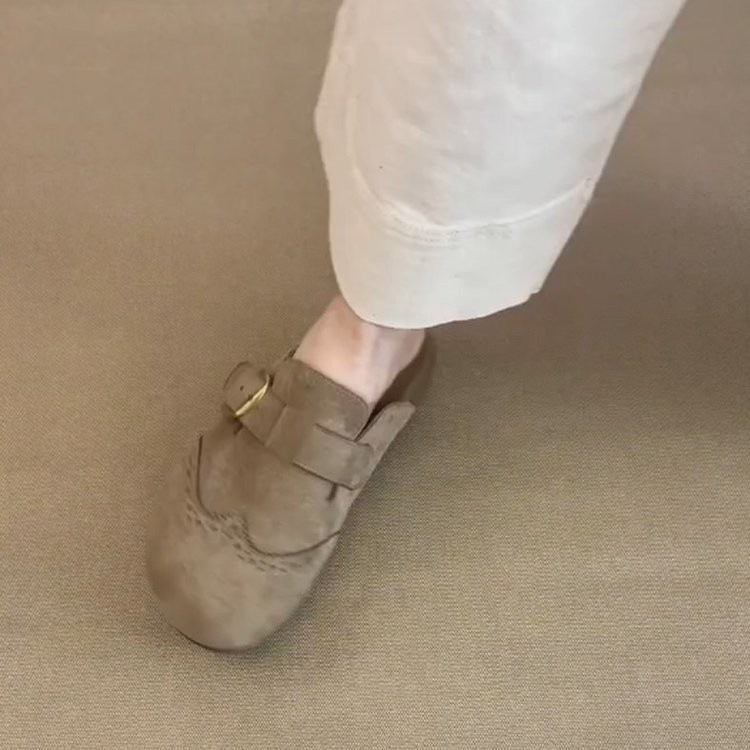 Retro Brock tallado Bocken zapatos mujeres 2026 primavera y verano un pie de suela gruesa zapatillas de calzado de la cabeza de la mitad zapatillas