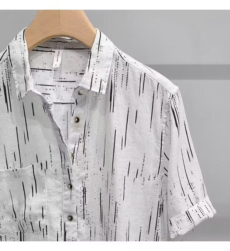 Men's Clothing Men's Summer Thin Linen Shirt Floral Print 5/8 Sleeves Breathable Trendy All-Linen Shirt For Formal & Casual_viptrois.com