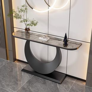 Italian-Style Trendy Foyer Console Table with Rock Slab, Simple Modern Light Luxury Living Room Wall-Mounted Side Table for Hallway