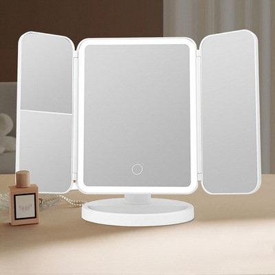 2026新款跨境代发usb可充电台式三折led化妆镜