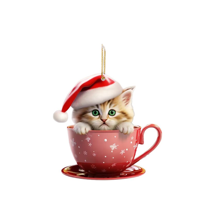 2025新款个性有趣的圣诞杯子猫咪亚克力平面圣诞饰品挂件车载挂饰|undefined