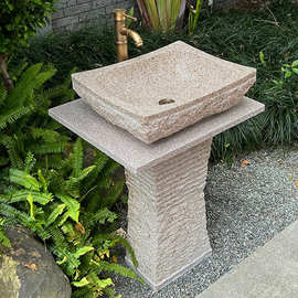 花园立柱式洗脸盆阳台天然户外水槽石头洗手盆庭院水池洗手台台盆