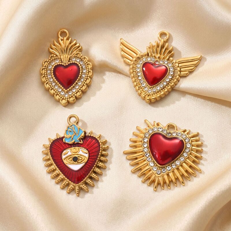 Hot-Selling Light Luxury Style Stainless Steel Gold Oil-Drip Heart Pendant Simple Five-Pointed Star/Round Stone Jewelry Accessories Hot-Selling Light Luxury Style Stainless Steel Gold Oil-Drip Heart Pendant Simple Five-Pointed Star/Round Stone Jewelry Accessories