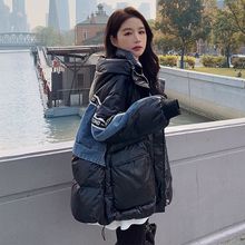 牛仔撞色拼接小众设计感黑色棉服女冬季2024新款韩系超好看外套