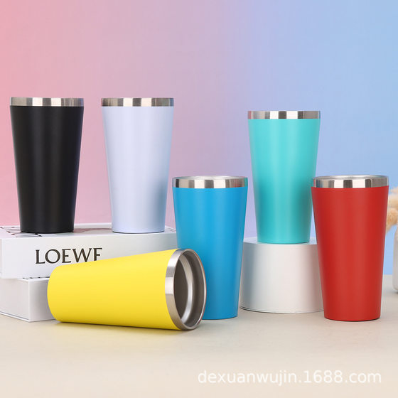 New 16oz car cup 304 stainless steel double layer vacuum thermos cup car portable taper beer coffee cup