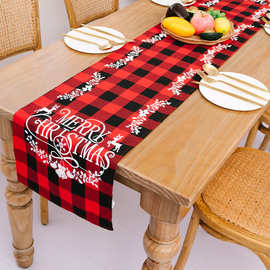 LF跨境圣诞装饰圣诞红黑格子印花桌旗圣诞餐桌节日居家布置桌旗