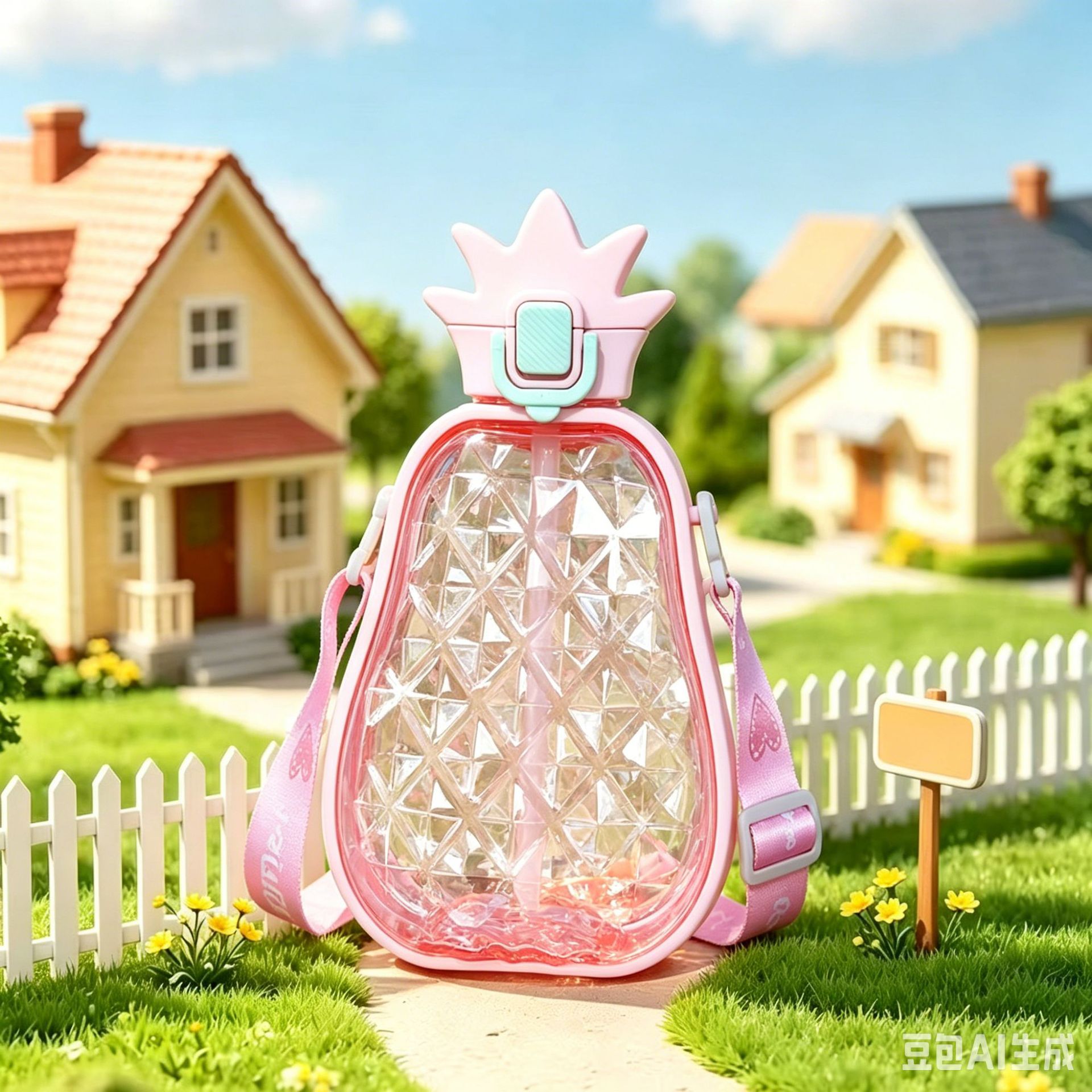 Transfronterizos de alto valor creativo lindo piña paja taza de agua de plástico portátil para niños botella de agua deportiva al aire libre