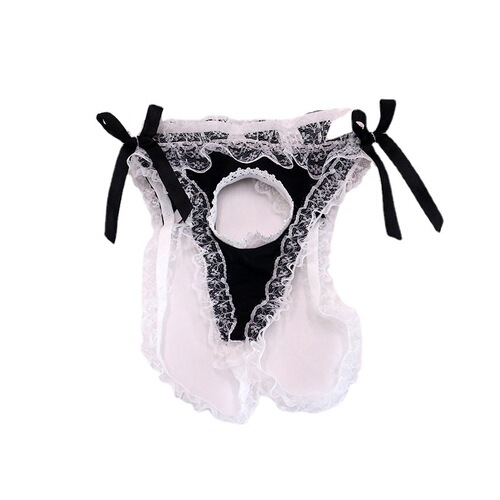 Sexy lingerie lace men's underwear with jj hole in bed passion free back opening bow thong