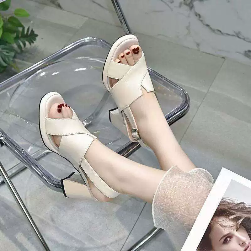 Римские сандалии женские на толстом каблуке с пряжкой, открытые, женская обувь 2025, новые водонепроницаемые платформы на толстой подошве, высокие каблуки, лето
