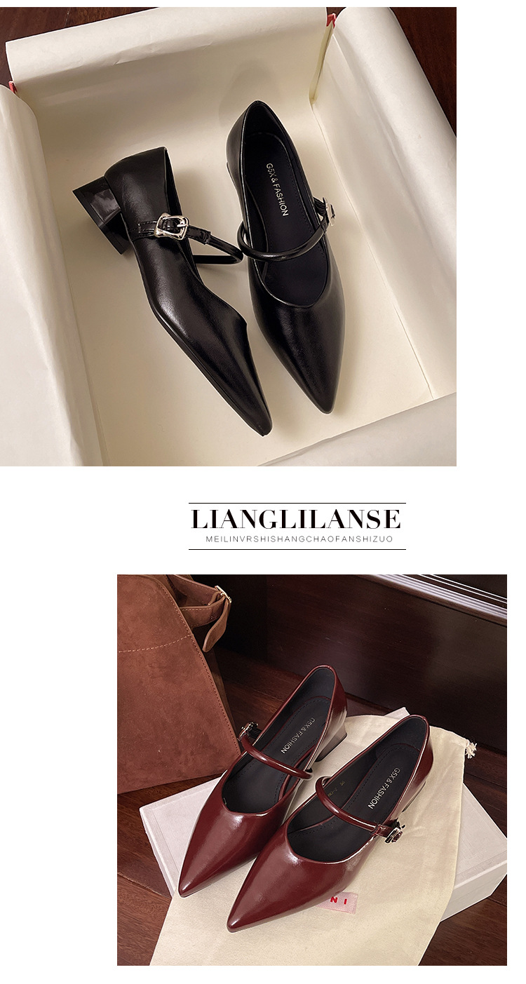 Damen Mary Jane Schuhe Mit Blockabsatz Rote Spitzschuhe_voghion.com