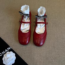 软皮版~文艺浅口小单鞋女一字扣百搭平底玛丽珍鞋方头晚晚鞋休闲