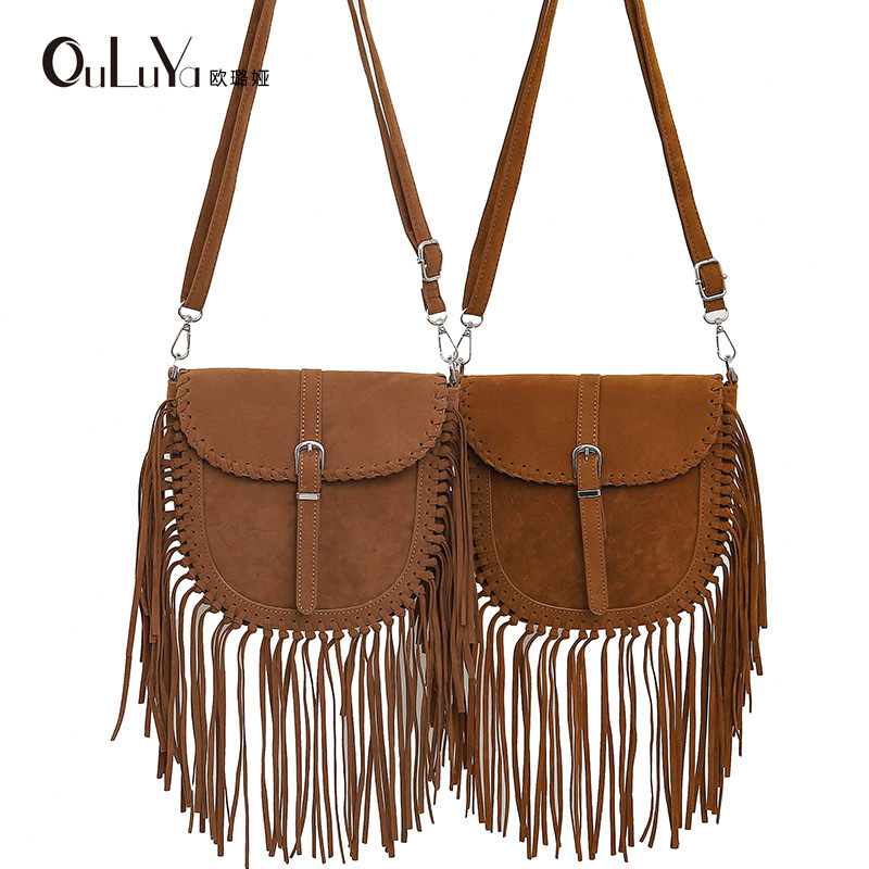 Tassel Handcrafted Faux Suede Saddle Bag For Women, Vintage Ethnic Bohemian Shoulder & Crossbody Bag