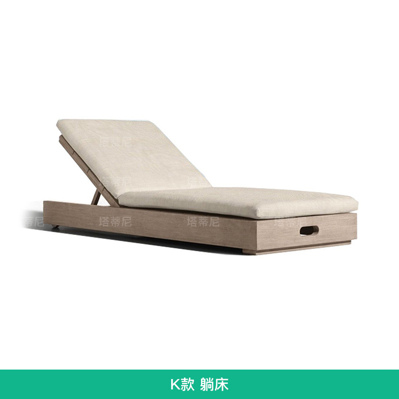 Silla de madera maciza al aire libre Villa patio impermeable muebles de protección solar Jardín al aire libre hotel playa casual cama de madera