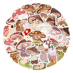 60 new cute mushroom friends cartoon doodle stickers for car luggage and water bottles, waterproof, wholesale