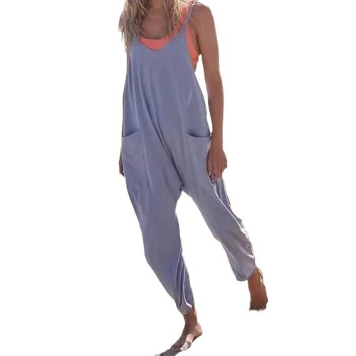 Women's Fashion Size Independent Store Solid Color Zipper Pouch Strap Bodysuit Fat Hip Pants