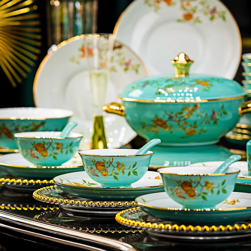 Jingdezhen фарфор блюда набор белого фарфора тарелка с золотой каймой, белая глина миска для перемещения домой блюда в наборе подарков
