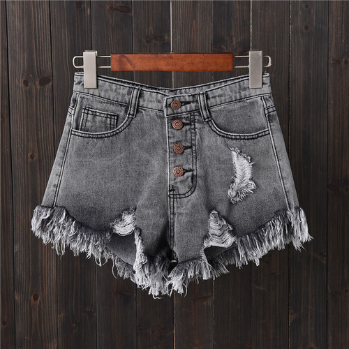 Too good looking! White button-down high-waisted denim shorts for women, A-line style loose wide-leg hot pants, 2025 summer.