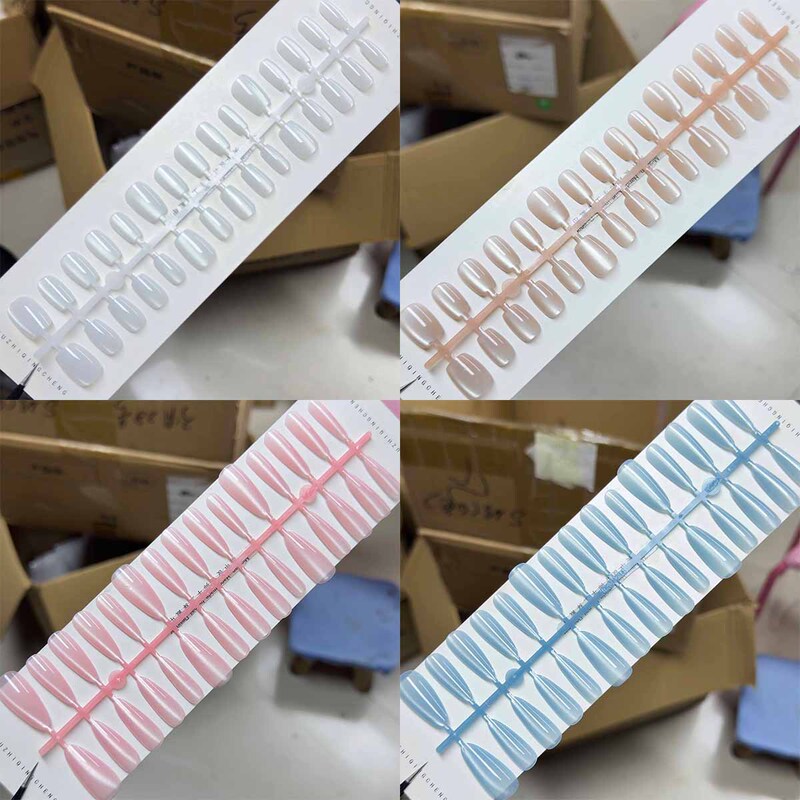 Solid Color Cat Eye Almond Nail Wearable Nails 30 Pieces Nail Bottom Patch Pvc Pure Desire Gentle Casual Nail Art Patch Combination
