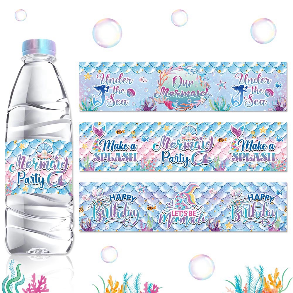 Transfronterizo nuevo submarino tema Fiesta decoración pegatinas fiesta de cumpleaños decoración suministros sirena botella de agua pegatinas
