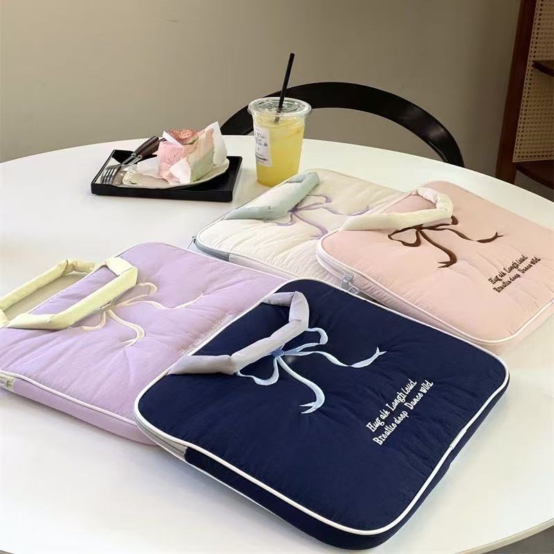 Korean Ins Cute Embroidered Bow iPad Tablet 11/13/ 15inch Satchel Notebook Cosmetics Bag
