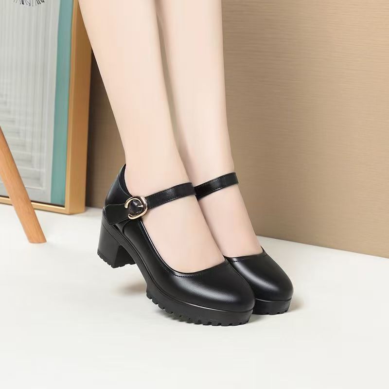 2026 New Model Soft Leather Work Shoes, Special Runway Shoes, Waterproof Platform, Thick Sole, Round Toe Women's Shoes, Soft Sole High Heels