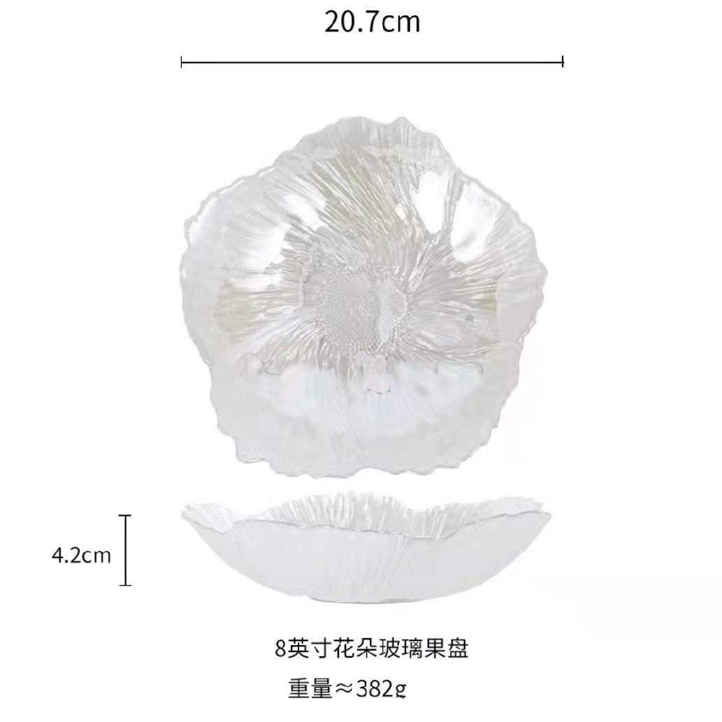 Flores nórdicas modernas caseras plato de frutas de cristal plato de bocadillos hermoso brillo perlado simple de alto valor plato rojo en línea