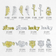 网红love糖果美甲饰品 玫瑰花英文字母lucky羽毛树叶美甲贴钻批发