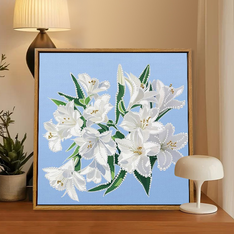国风感珍珠画diy手工全套材料包牡丹荷花卉新中式宋锦装饰画|undefined