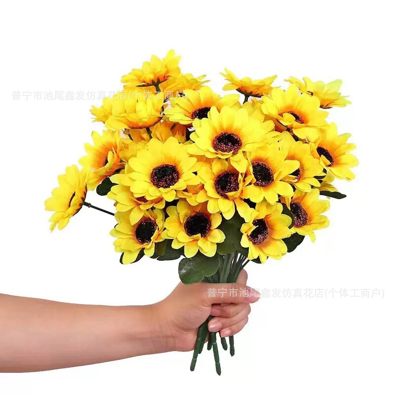 Cross-Border Amazon Artificial 7-Head Sunflower Chrysanthemum Sunflower Bouquet Gardening Wedding Home Decoration