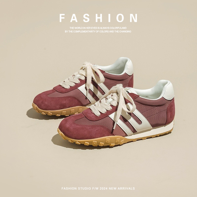 Cowhide Leather Training Shoes, Comfortable and Casual, Retro Style, Same Model as in Shopping Malls, Sports Red New Style, Women's Dad Shoes