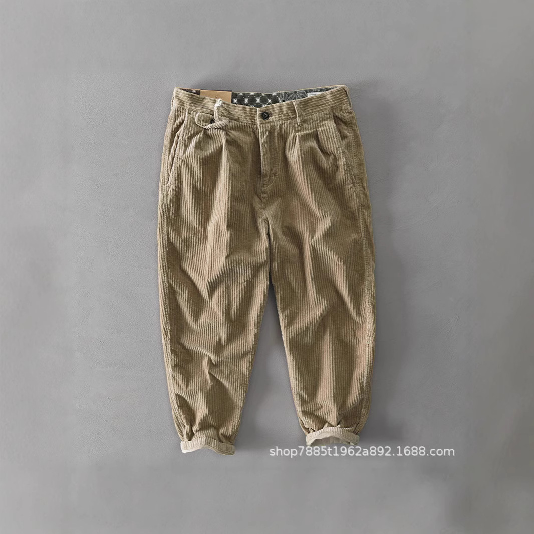 Tik Tok Blaze American Vintage Casual Pantalón de pana Ami Kaji japonés para hombre suelto de terciopelo blanco