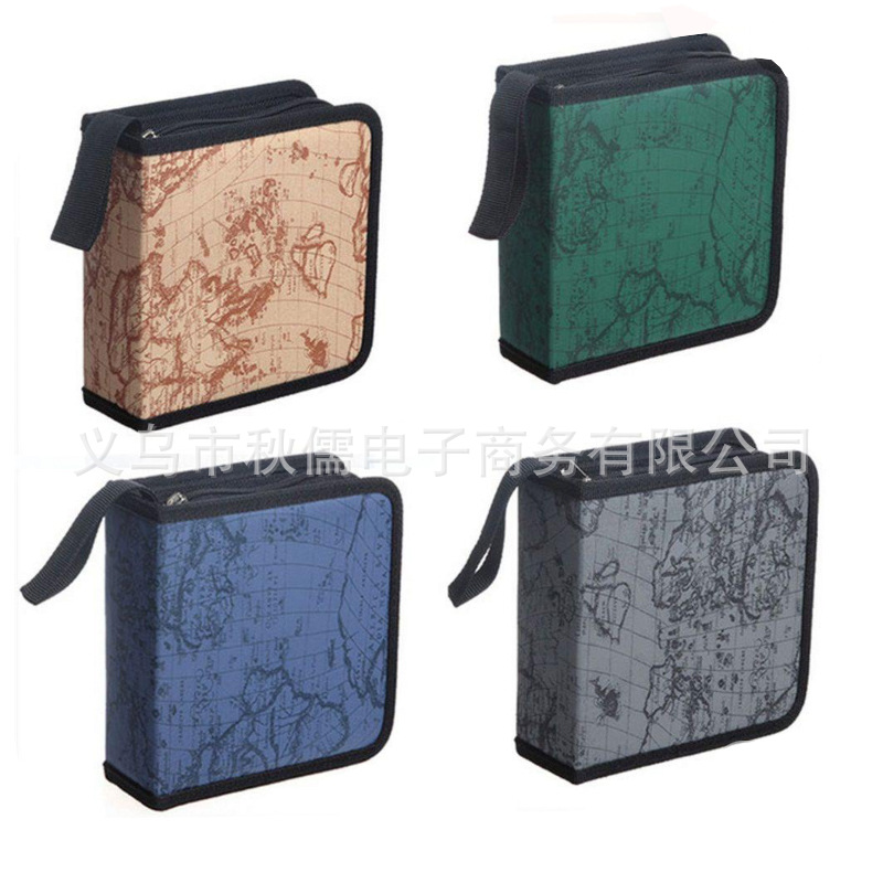 Cross-border dedicated map pattern 40 pieces CD Box Portable CD bag four-color waterproof wear-resistant factory wholesale in stock