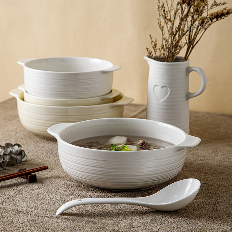 Ceramic Binaural Soup Bowl Household Restaurant New High Color Value Large Capacity Soup Basin Anti-scalding Ceramic Bowl Pickled Fish Bowl