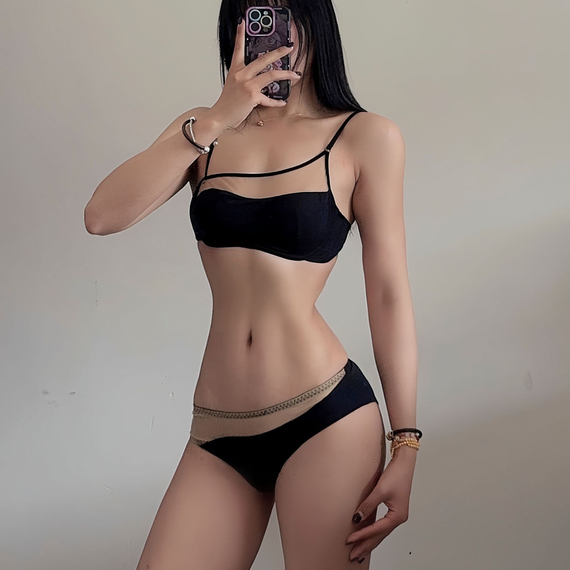 프렌치 스타일 갭 메쉬 땀 흡수 얇은 속옷 작은 가슴 푸시 업 안티 러닝 스트랩리스 브라 여성용 세트