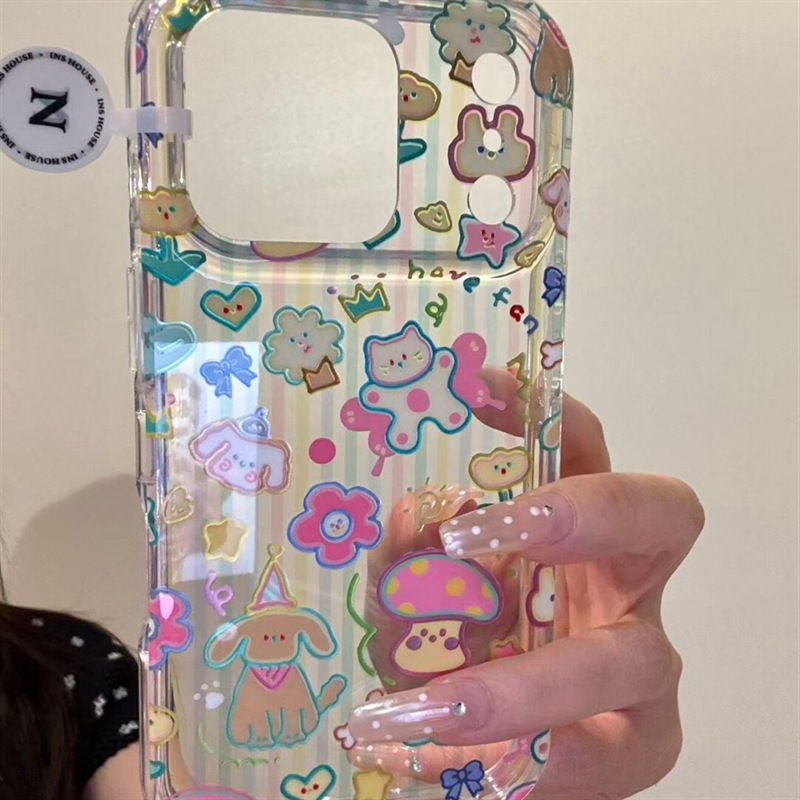 Cartoon Cute Gilt Edge Mushroom Puppy Cat Suitable for Ihone17Promax Apple 16Pro Mobile Phone Case 15