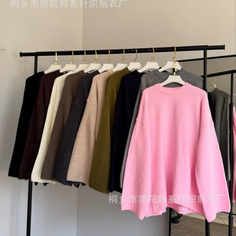 Plus-Size Comfortable Casual Base Shirt for Women, Loose Lazy Style Knitted Pullover Sweater, Winter Loose-Fit Round Neck Inner Wear