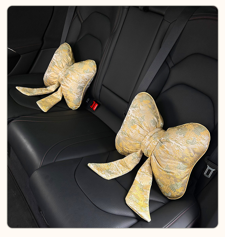 Car headrest and lumbar support, new Chinese-style creative car decoration pillow with bow and ribbon, comfortable waist-protecting cushion for car use