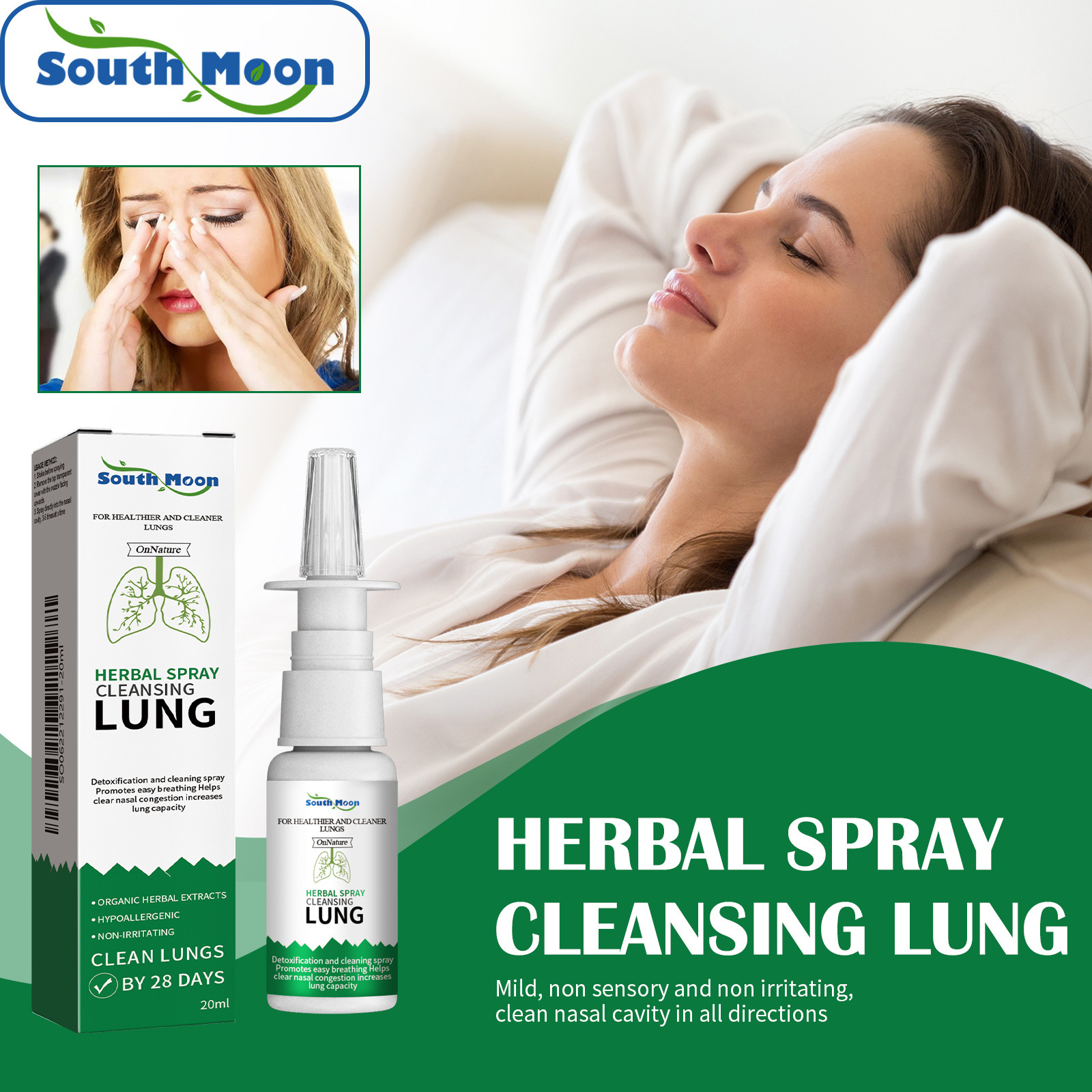 South Moon Nasal Care Spray Is a Moisturizing Spray for the Nasal Skin That Is Gentle, Refreshing, Delicate and Cooling