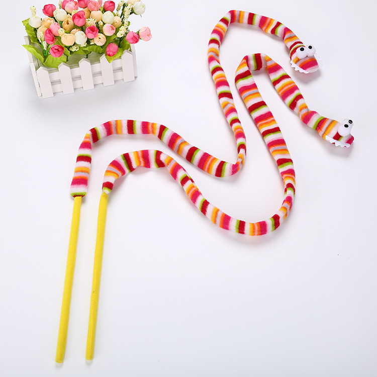 애완 동물 고양이 장난감 무지개 색 만화 뱀 고양이 스틱 고양이 스틱 크로스 국경 공장 재고 도매 애완 동물 용품
